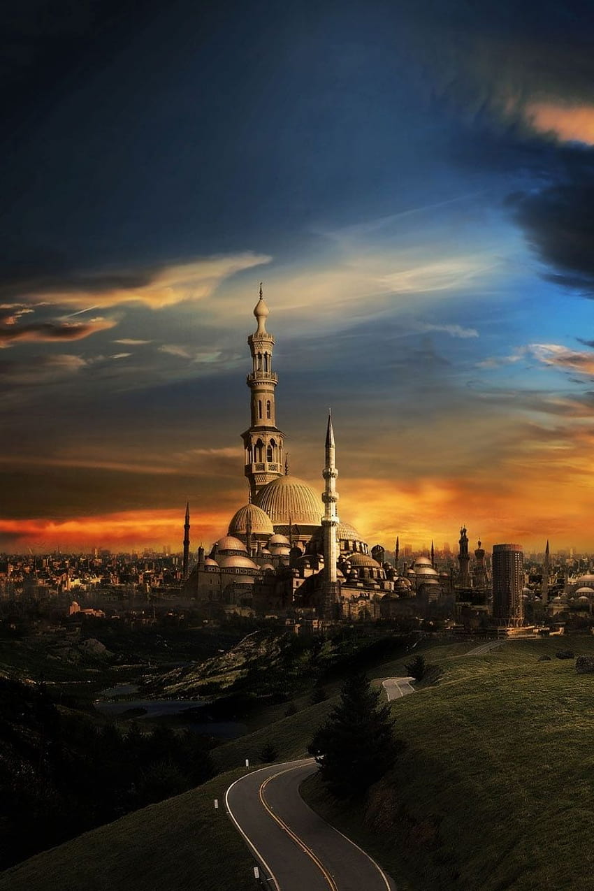 이슬람교, 모스크, 도시, 일몰 아이폰 4S HD 전화 배경 화면