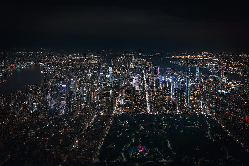 Dark, city in night, aerial view, cityscape HD wallpaper