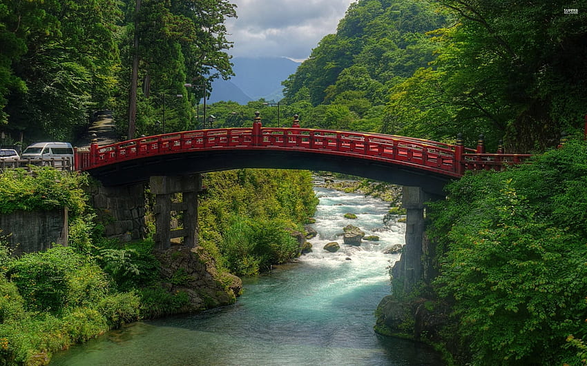 Ponte Shinkyo, rio, arquitetura, Ásia, Ponte, Japão, árvores, Shinkyo, flora papel de parede HD