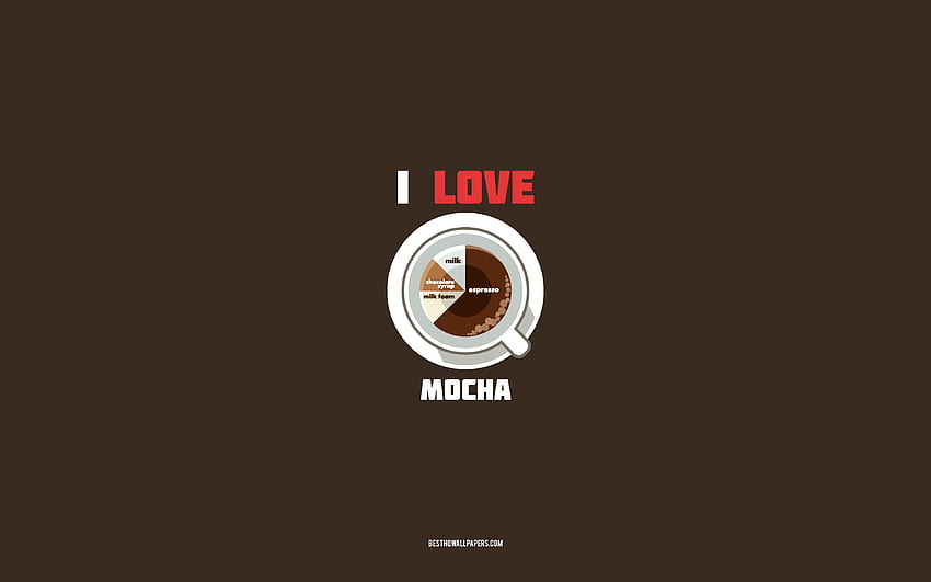 Mocha recipe, , cup with Mocha ingredients, I love Mocha Coffee, brown background, Mocha Coffee, coffee recipes, Mocha ingredients HD wallpaper