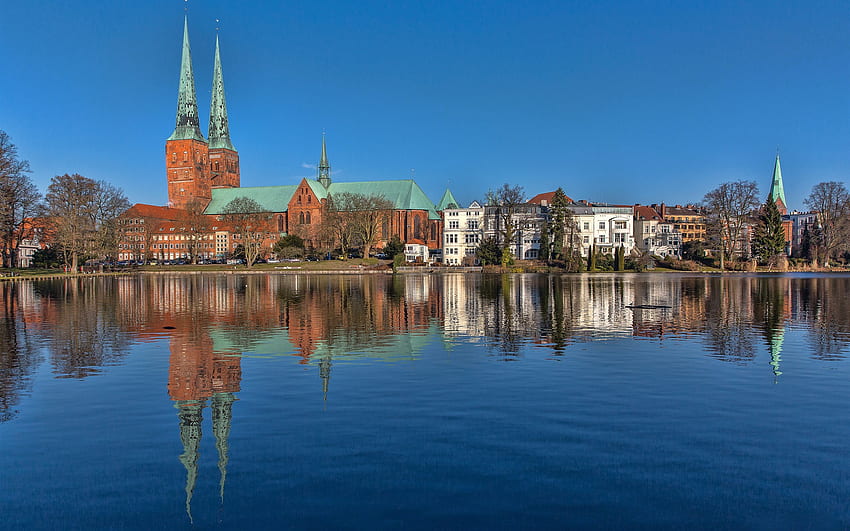 Germany, Lubeck, Schleswig Holstein, River, Houses , Lubeck HD wallpaper