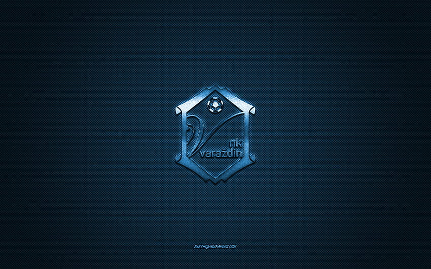 NK Varazdin, хърватски футболен клуб, синьо лого, син фон от въглеродни влакна, Druga HNL, футбол, Varazdin, Хърватия, лого на NK Varazdin HD тапет