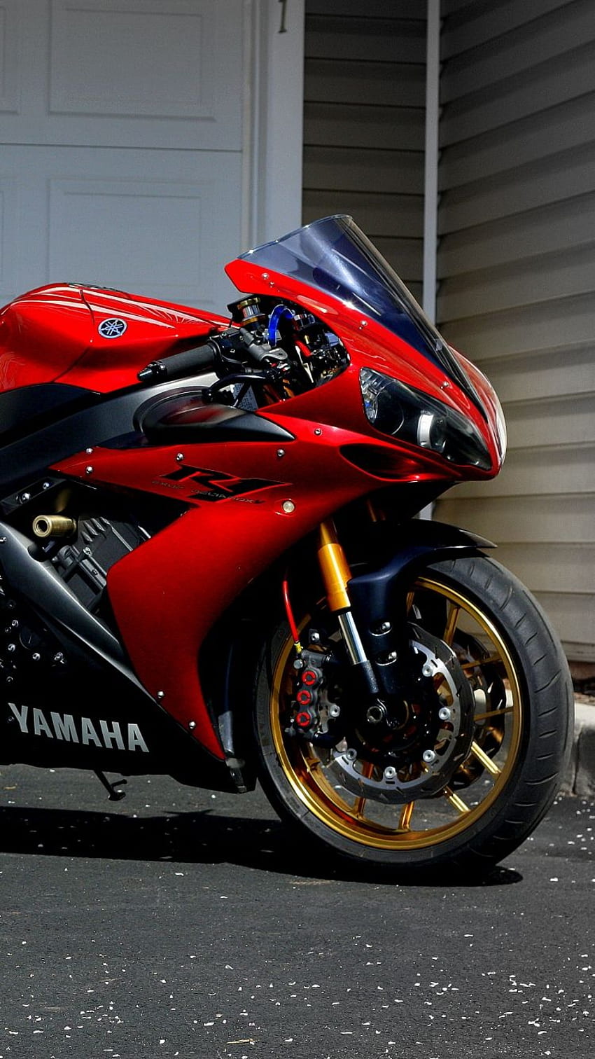 Czerwony motocykl sportowy Yamaha R1 Tapeta na telefon HD