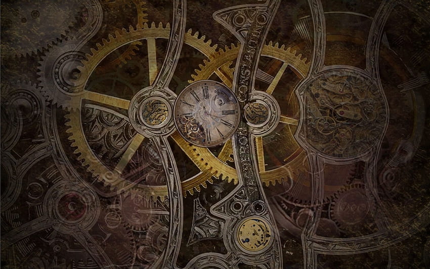 Steampunk, Mechanik, Zahnräder, Uhr, Uhr / und mobiler Hintergrund HD-Hintergrundbild