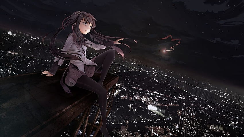 Rubans d'étoiles de nuit Mahou Shoujo Madoka Magica anime Akemi Homura filles anime villes. Fond d'écran HD