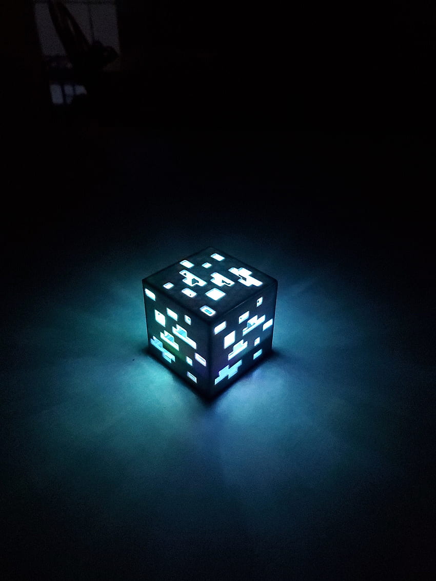 Настолна лампа с промяна на цвета Нощна лампа Minecraft 3D отпечатана, сини светлини Minecraft HD тапет за телефон