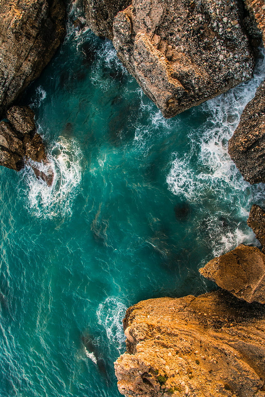 naturaleza, mar, rocas, vista desde arriba, océano, oleaje fondo de pantalla del teléfono