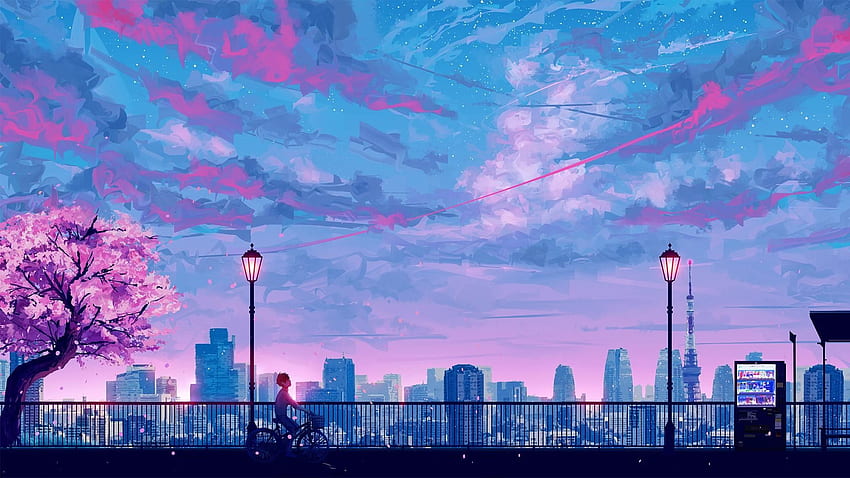 Kota Anime, Pemandangan Musim Semi Anime Wallpaper HD