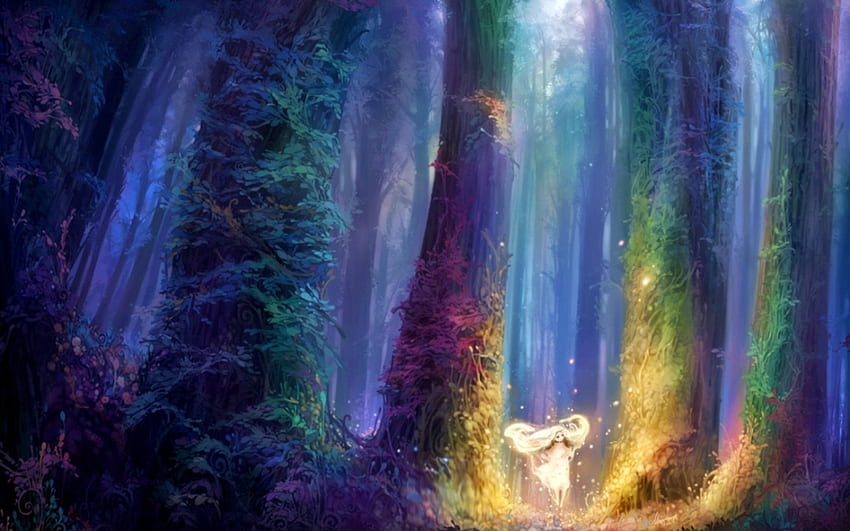 Tanah Sihir, peri, sihir, warna, fantasi, lanskap, hutan Wallpaper HD