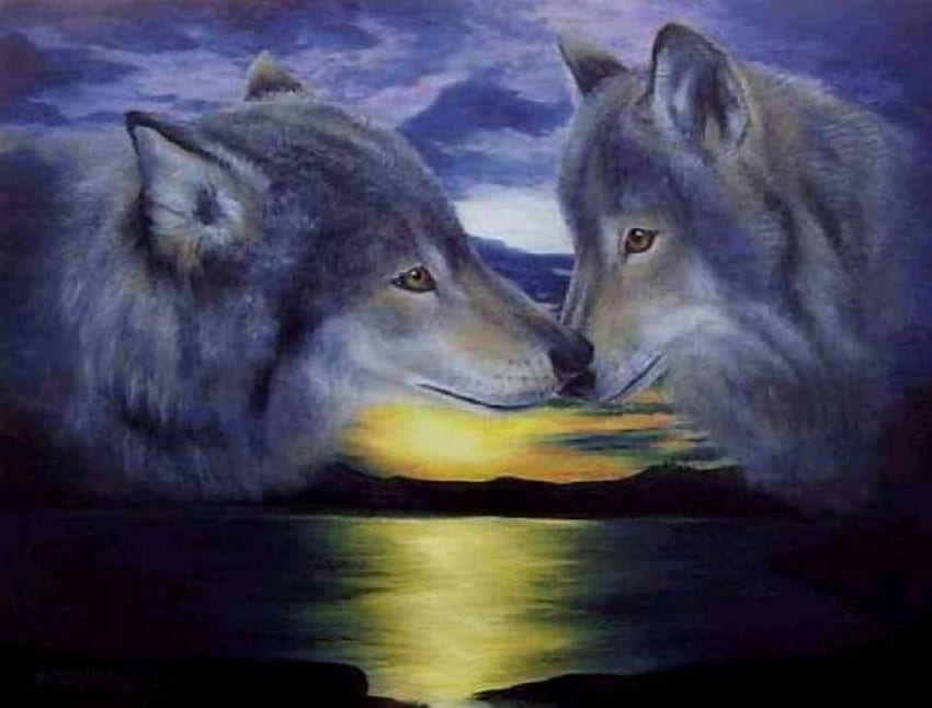 TENDER KISS BETWEEN LOVERS, 키스, 늑대, 애정 표현 HD 월페이퍼