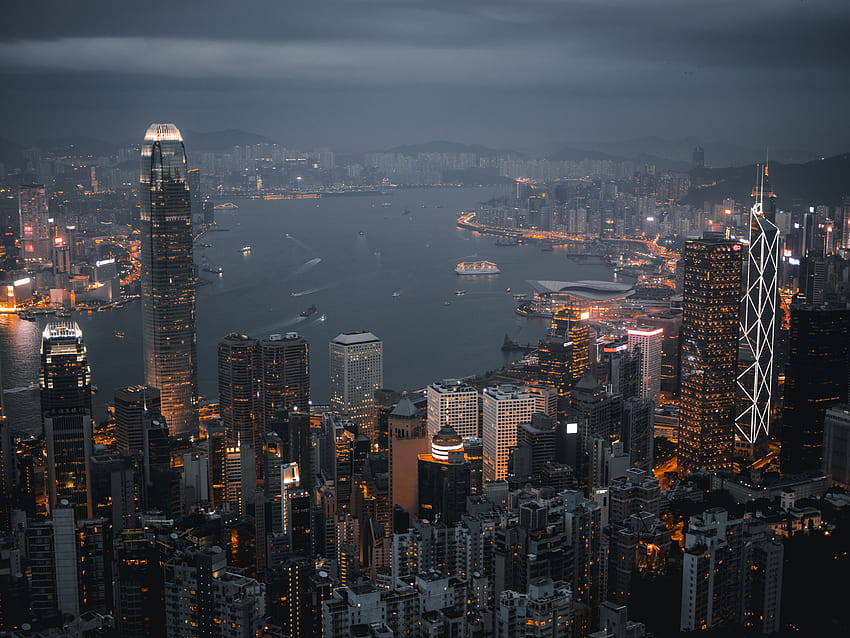 도시, 나이트 시티, 도시의 불빛, 고층 빌딩, 홍콩, Hong Kong S.a.r HD 월페이퍼