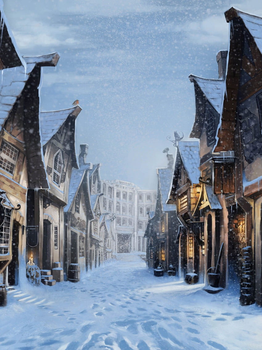 Diagon Alley, Harry Potter, Snow, Artwork HD phone wallpaper