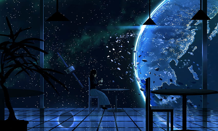 Anime Original Night Girl Planet. Phong cảnh, Bầu trời HD-Hintergrundbild