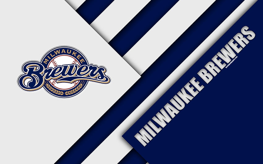 Milwaukee Brewers, MLB, , National League, blue abstraction, logo, material design, American baseball club, Milwaukee, Wisconsin, USA, Major League Baseball for with resolution . High Quality HD wallpaper