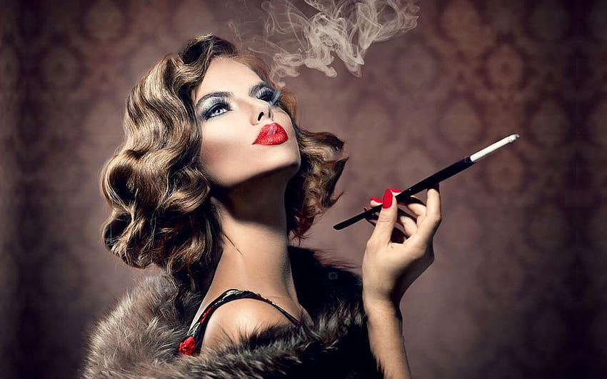 Senhora Sofisticada, Vintage, casaco de pele, Mulher, feminino, retrô, senhora, Morena, elegância, cigarro papel de parede HD