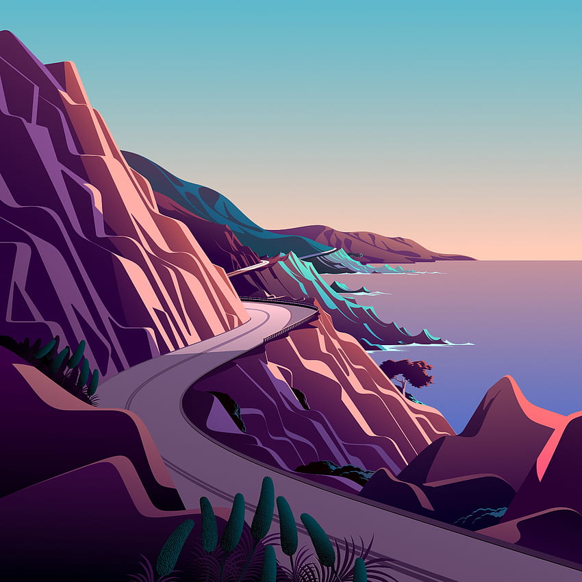 Coastline , Mountain pass, Road, Morning, Daylight, Scenery, Illustration, Nature HD phone wallpaper