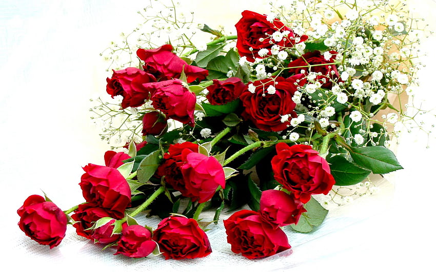 ROSE BOUQUET, valentine, bouquet, roses, love, red, nature, gift, fresh HD wallpaper