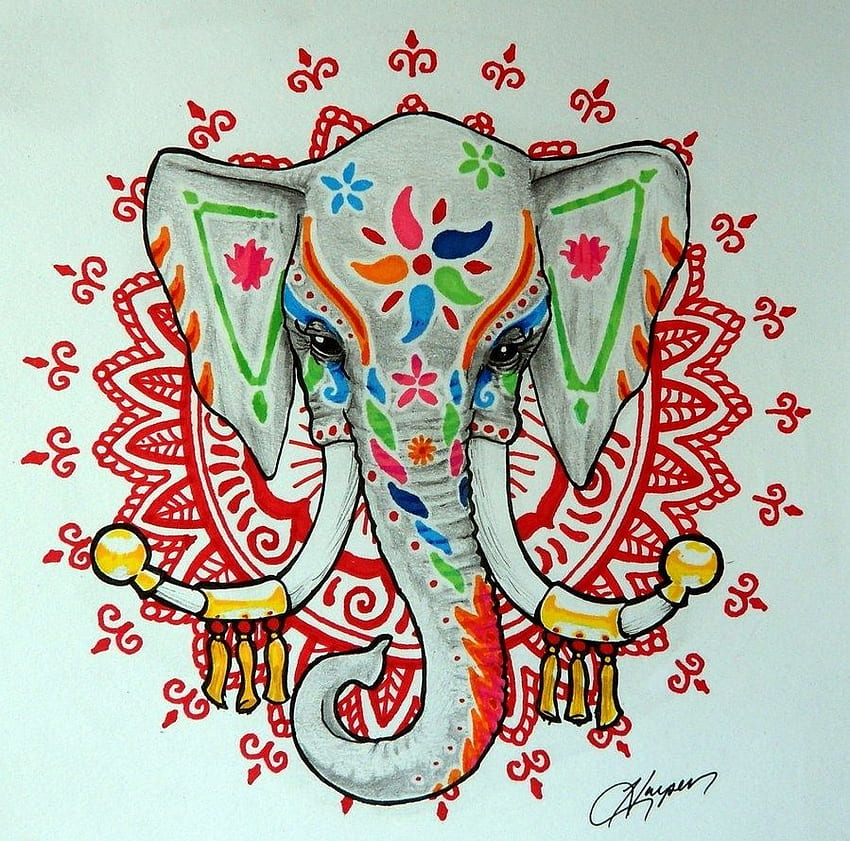 The Most Beautiful Henna Elephant - Colorful Henna Elephant - & Background HD wallpaper