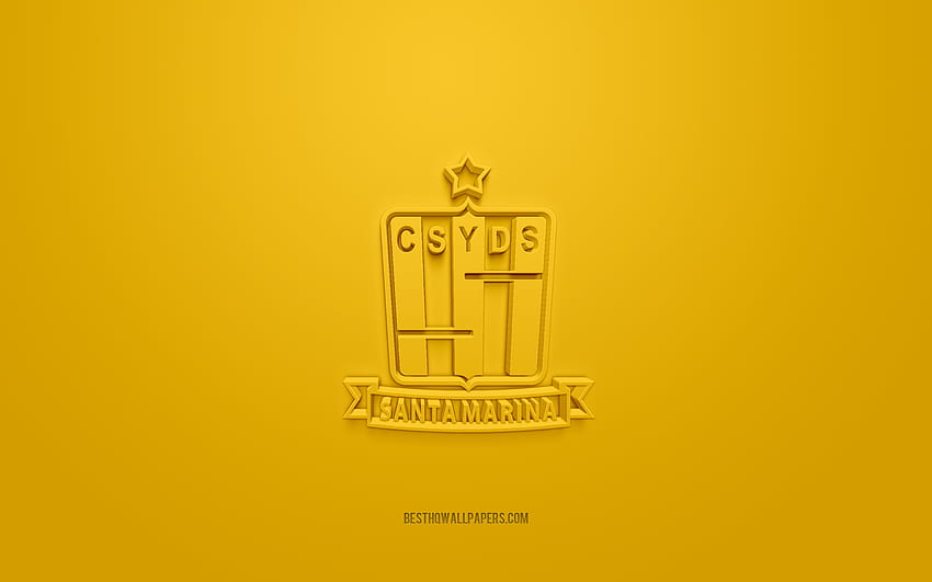 Santamarina, kreatywne logo 3D, żółte tło, argentyńska drużyna piłkarska, Primera B Nacional, Buenos Aires, Argentyna, sztuka 3D, piłka nożna, logo Santamarina 3d Tapeta HD