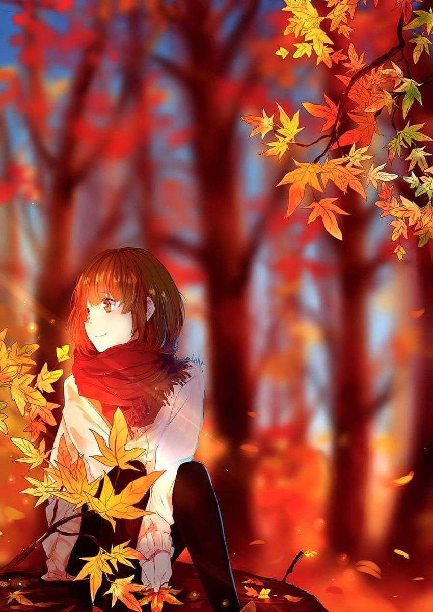 HD wallpaper autumn leaves girl trees the way anime art form  schoolgirl  Wallpaper Flare