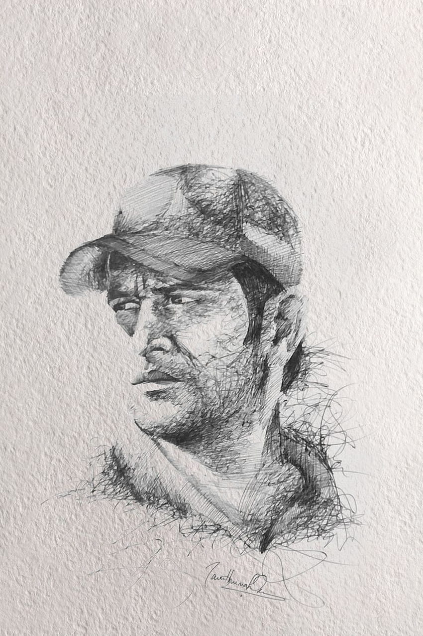 MS Dhoni drawing. Pen on paper. Portraits and Sketches, Indian Drawing HD phone wallpaper