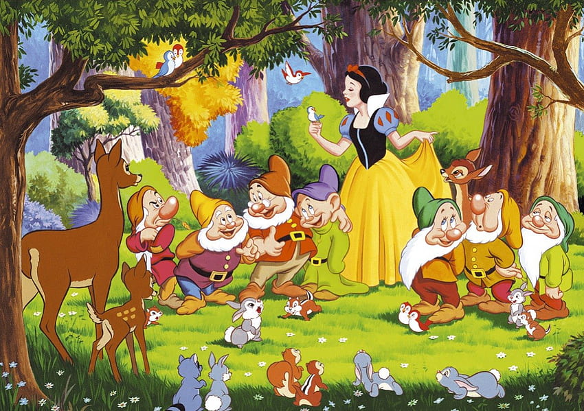 Snow White and the Seven Dwarves, Dopey, Cartoon, Seven Dwarves, Grumpy, ディズニー, Snow White, Doc, Happy 高画質の壁紙