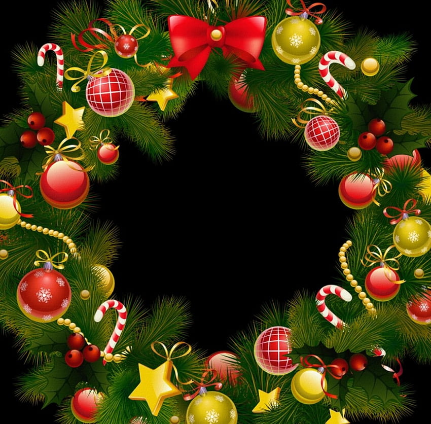 Christmas Wreath, Christmas decorations, yellow, stars, bells, garland ...