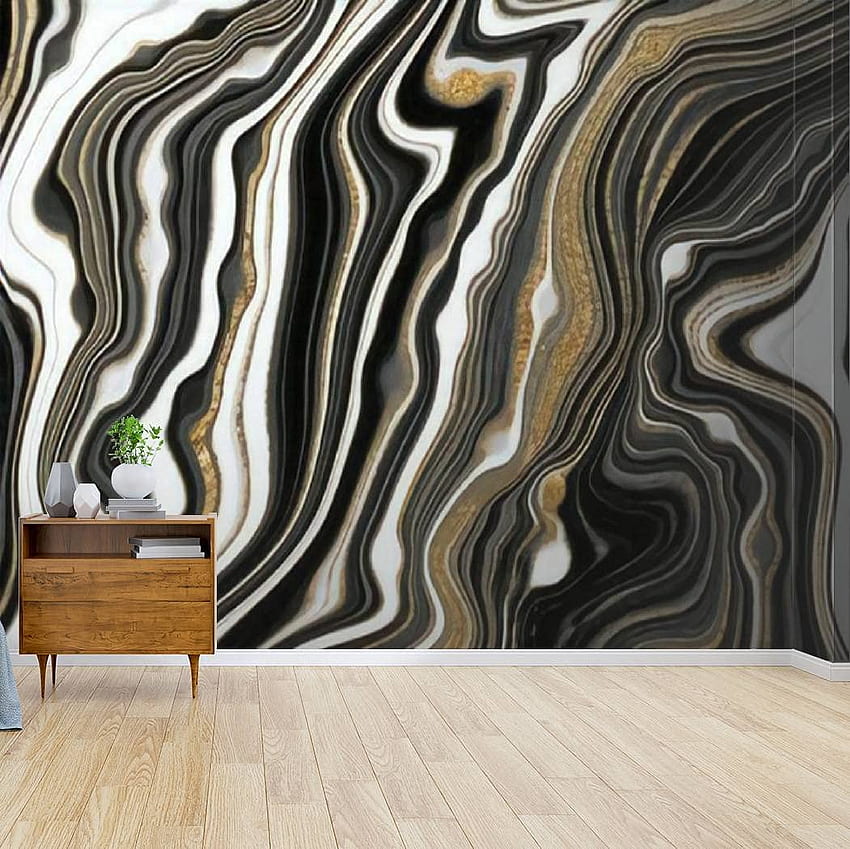 Canvas Print Black and white gold veined marble texture Abstract agate ripple Self Adhesive Peel & Stick Wall Mural Wall Decal Wall Sticker Poster Home Craft for Living Room, Black White and Gold Marble HD wallpaper