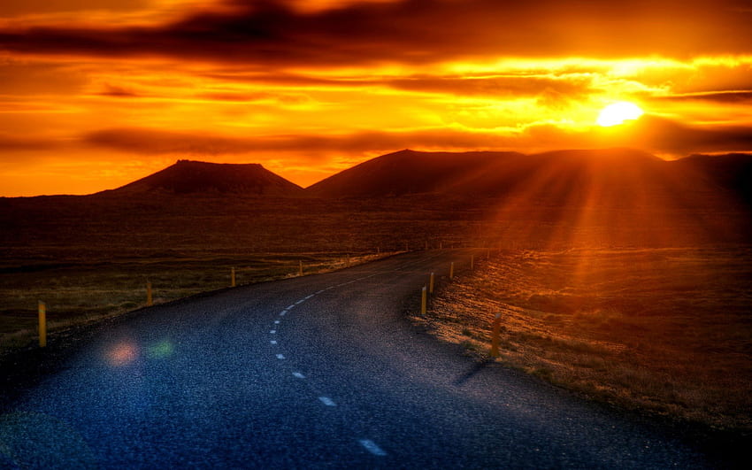 EMPTY ROAD at DUSK, road, sky, nature, sunset HD wallpaper