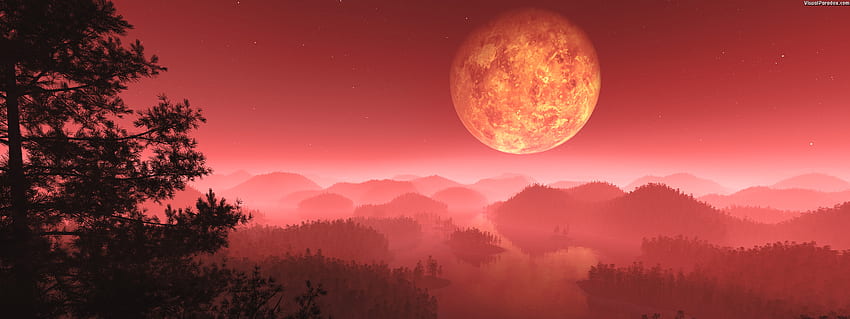 Visual Paradox 3D 'Crimson Mist' デュアルスクリーン サイズ、Crimson Nature 高画質の壁紙