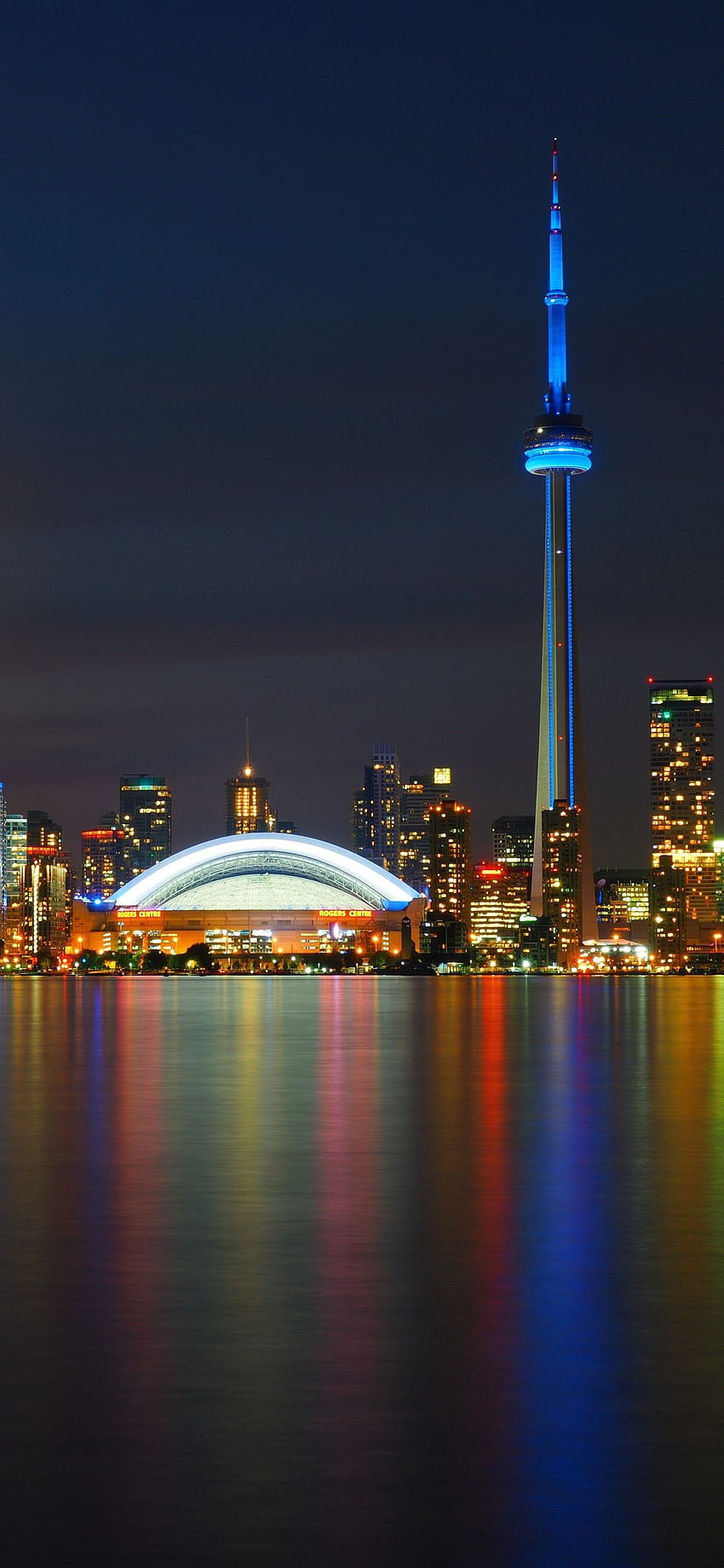 Toronto, Canada, skyscrapers, lights, night, river HD phone wallpaper