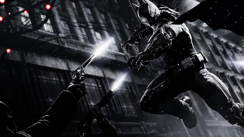 Pistola Batman Arkham Origins Batman Jump BW. fondo de pantalla