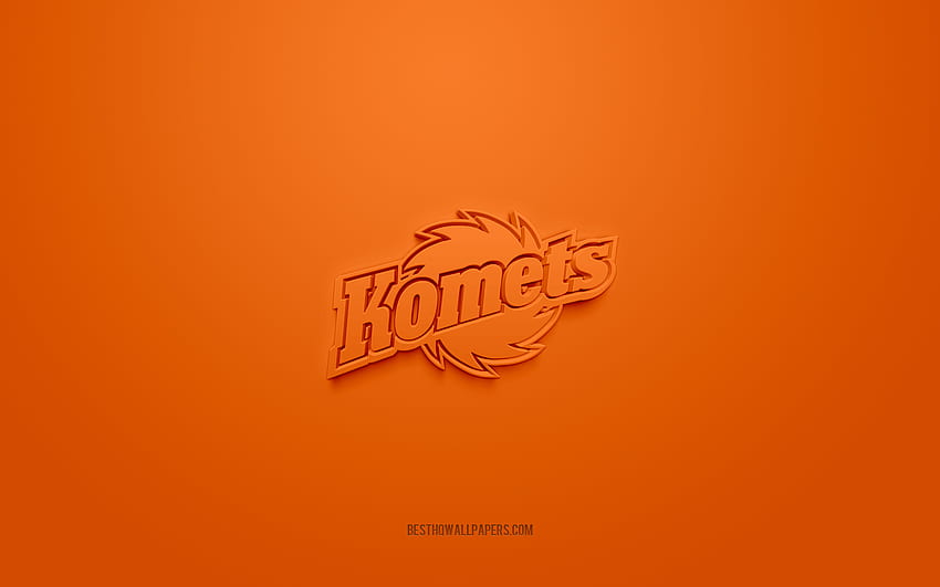Fort Wayne Komets, творческо 3D лого, оранжев фон, ECHL, 3d емблема, American Hockey Club, Индиана, САЩ, 3d изкуство, хокей, Fort Wayne Komets 3d лого HD тапет