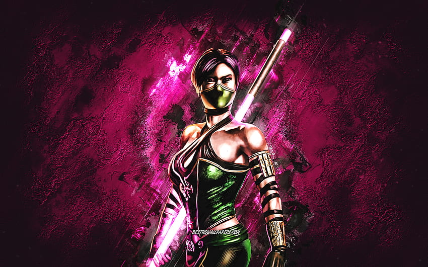 Assassin Jade, Mortal Kombat Mobile, Assassin Jade MK Mobile, Mortal Kombat, 분홍색 돌 배경, Mortal Kombat Mobile 캐릭터, 그런지 아트, Assassin Jade Mortal Kombat HD 월페이퍼