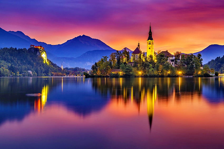 Bleder See - Slowenien, Bleder See, Sonnenuntergänge, Europa, Slowenien HD-Hintergrundbild