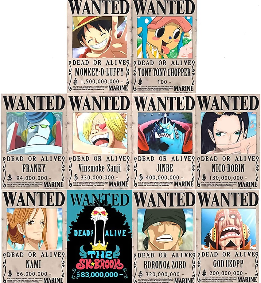 RGF New Edition One Piece Pirates Wanted Posters, Straw Hat Pirates Crew Luffy Chopper Zoro Nami Usopp Sanji Jinbe Franky Brook Robin (10 sztuk) (Brązowy): Plakaty i druki, Nagroda za Usopp Tapeta na telefon HD