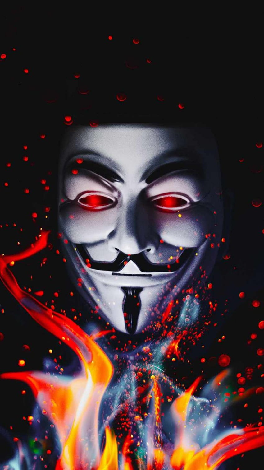 Fire Anonymous, orange, red, ananymous, neon, guard, black, guy HD phone wallpaper