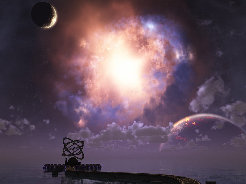 El astrónomo, planeta, luna, fantasía, cielo, astronomía, sol, astrónomo. fondo de pantalla