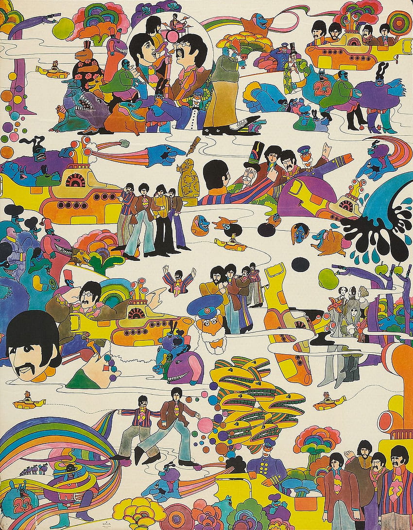 1960년대 패션 사이키델릭 60년대: 노란 잠수함(1968). 비틀즈 포스터, 노란색 잠수함 아트, 비틀즈 아트, 비틀즈 사이키델릭 HD 전화 배경 화면