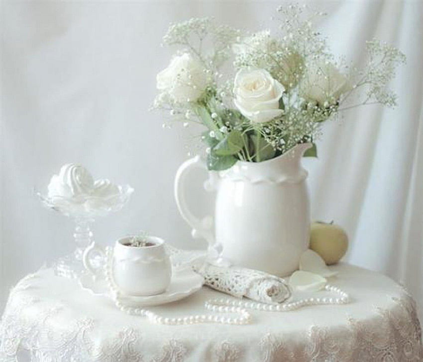 l'heure du thé avec des roses, nature morte, roses, graphie, l'heure du thé Fond d'écran HD