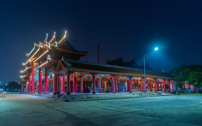 Thailand Samut Prakan night time Street lights, 3840X2400 Street HD wallpaper