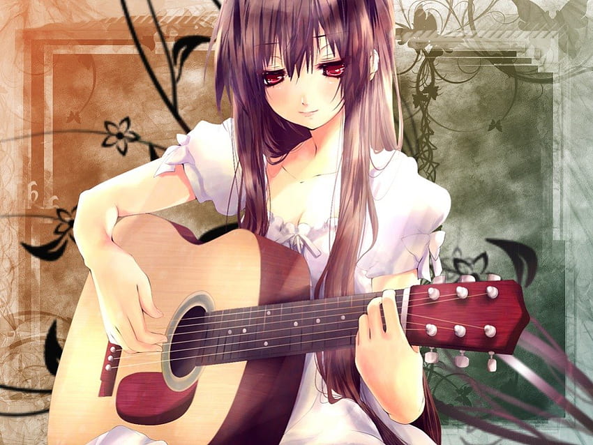 Muzyk Dziewczyna, oryginalna, muzyka, ładna, gitara, dziewczyna, długie włosy Tapeta HD