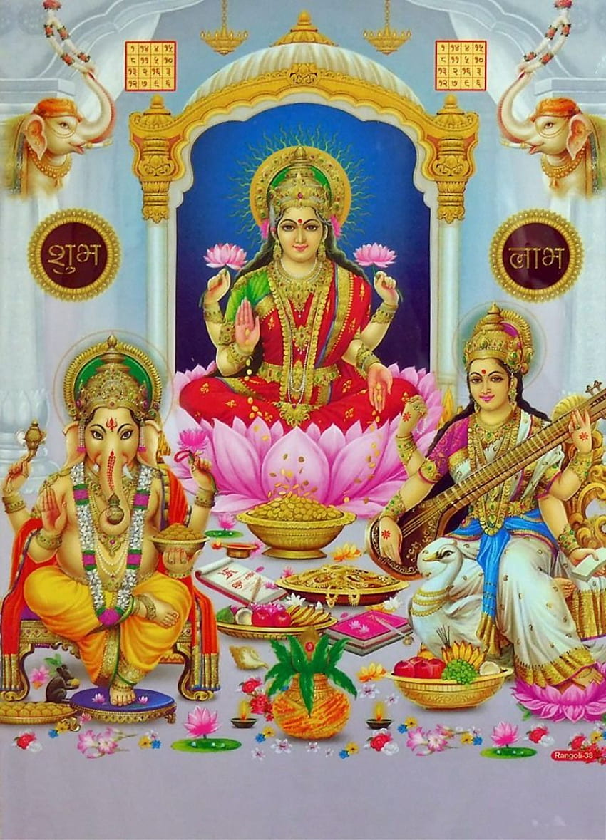 Lakshmi, Saraswati and Ganesha, Saraswati God HD phone wallpaper