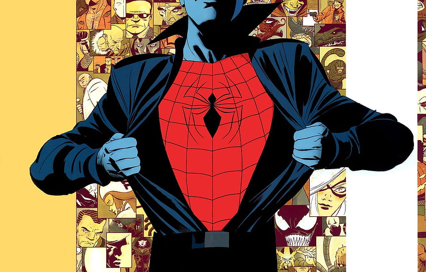 Collage, , Hemd, Superheld, Charaktere, Comic, Marvel-Comics, Spider Man, Peter Parker, Peter Parker, Spider Man, Marvel For , Abschnitt фантастика , Peter Parker Comic HD-Hintergrundbild