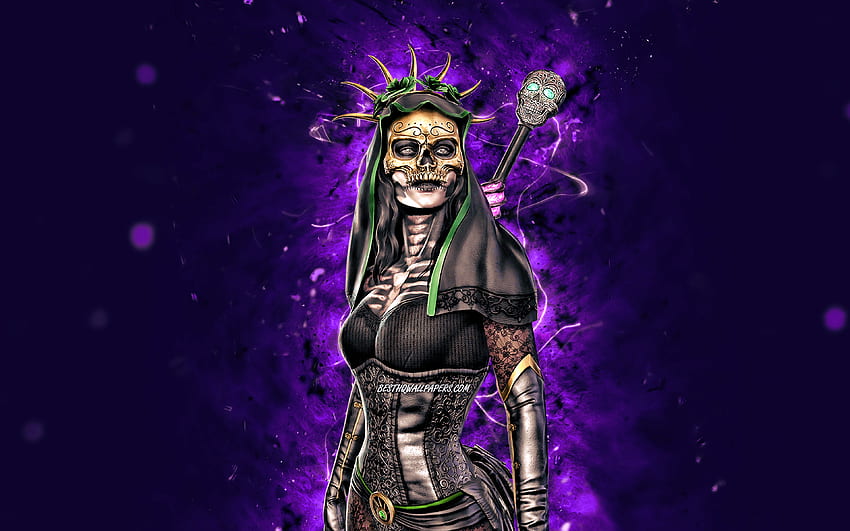 Tag der Toten Jade, , violette Neonlichter, Mortal Kombat Mobile, Kampfspiele, MK Mobile, kreativ, Mortal Kombat, Tag der Toten Jade Mortal Kombat HD-Hintergrundbild