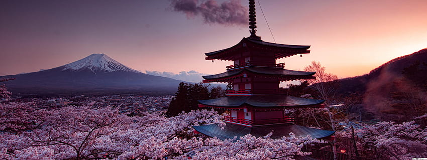 Churei Tower Mount Fuji Japan, Japan Dual-schirm HD-Hintergrundbild