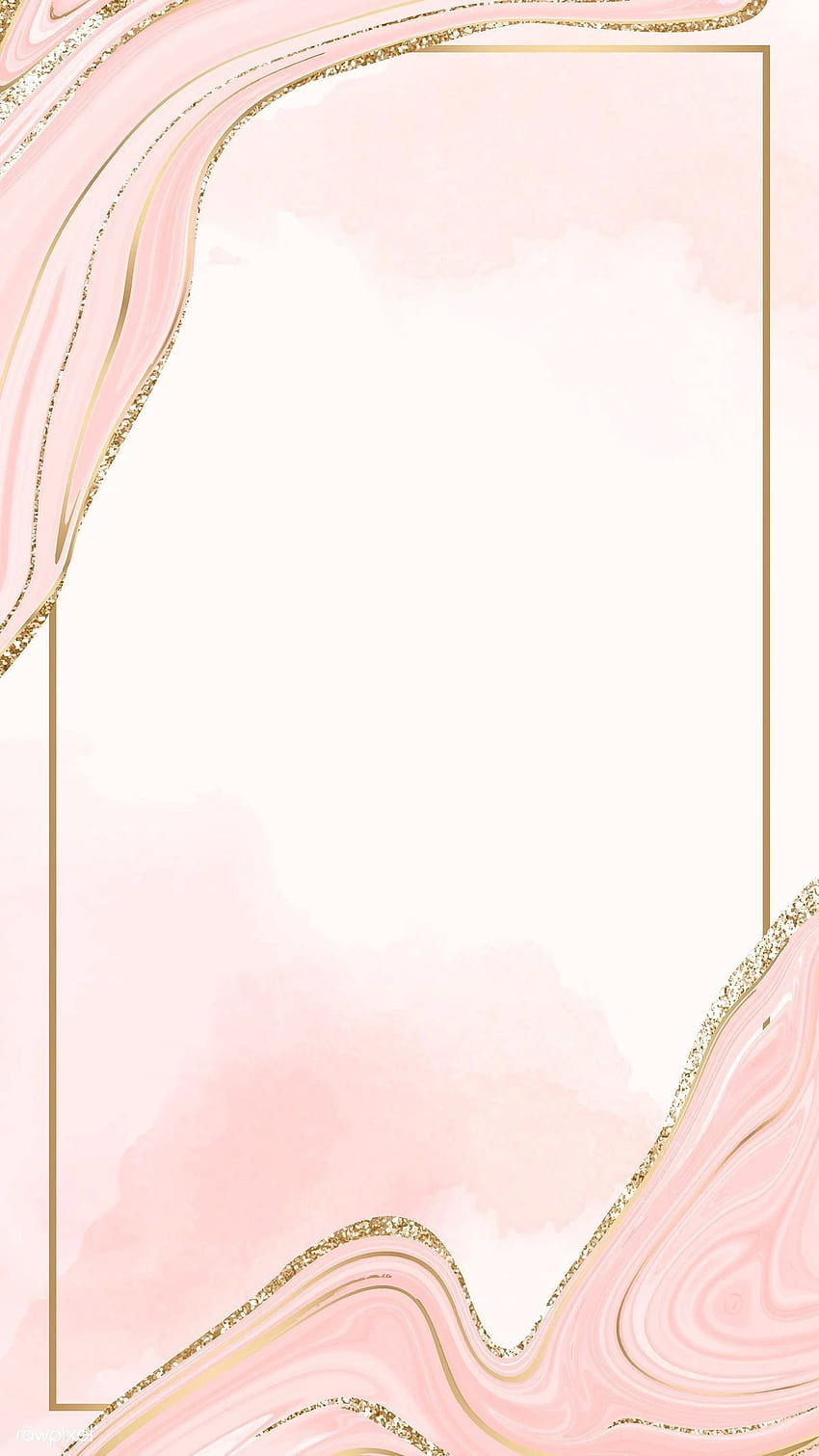 ピンクの流体模様のモバイルにゴールド フレームのプレミアム ベクトル。 ゴールドの背景、花の背景、Instagram HD電話の壁紙