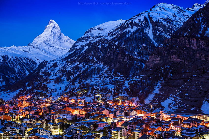 Zermatt and Background, Switzerland Night HD wallpaper