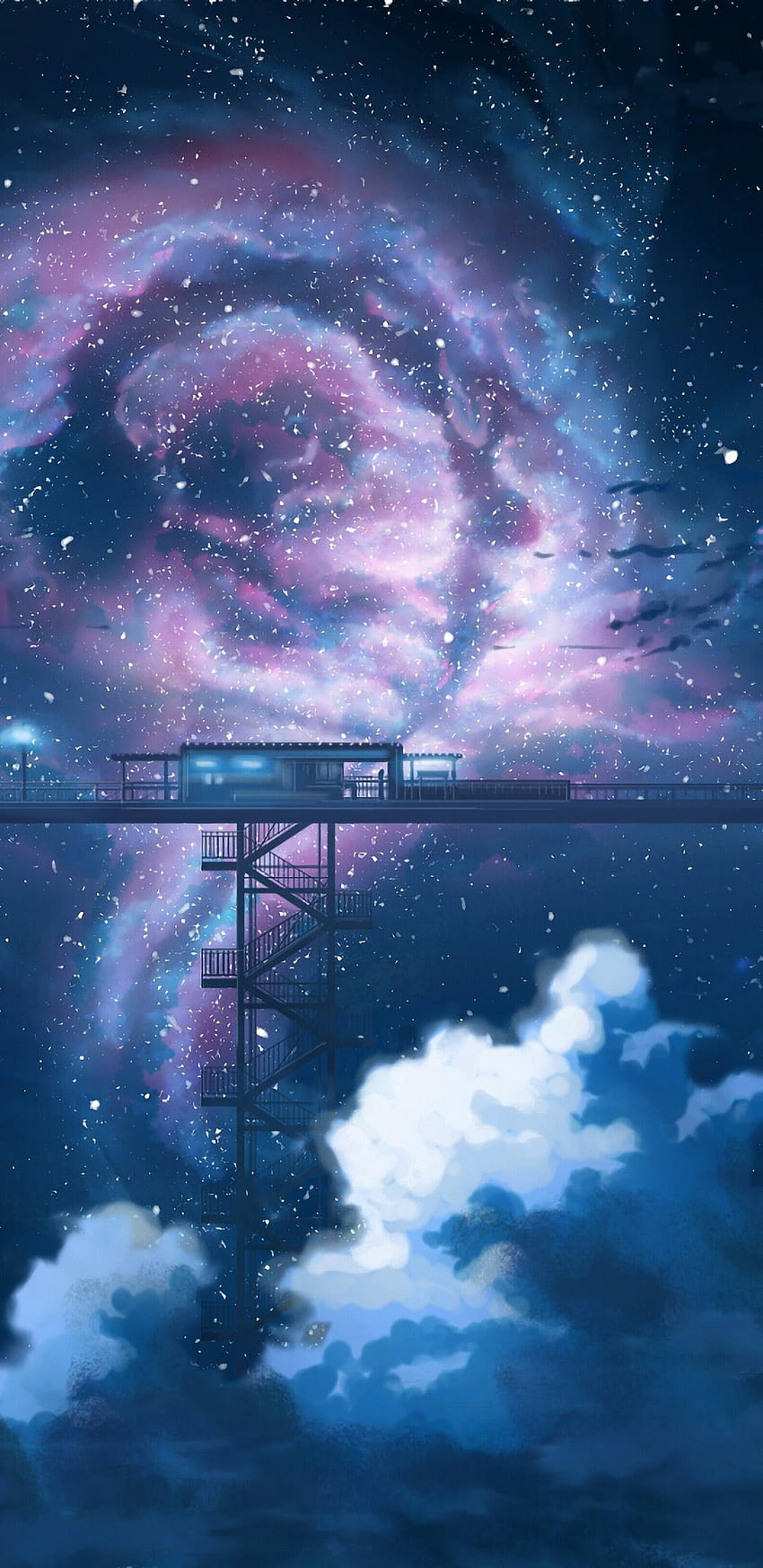 Anime Gece Gökyüzü Yıldızlar Bulutlar Manzara, Anime Mor Galaksi HD telefon duvar kağıdı