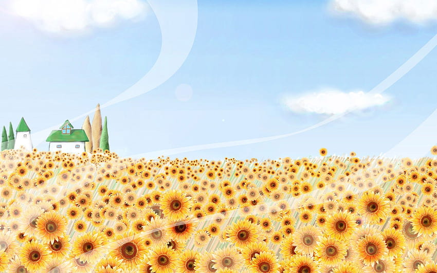 Windy Village Sunflower Field Autumn Season Cartoon - Id - Page. Cartoon , Fall illustration art, Cartoon HD wallpaper